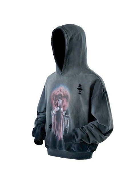 【The Boy Has No Patience】Knife-Cut Destruction Spray-Colored Sweatshirt / 【ザボーイハズノーペーシェンス】グラフィックスプレーカラープルオーバーパーカー