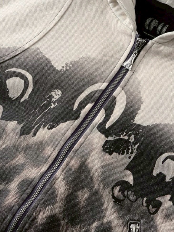 【The Boy Has No Patience】Fur Print Patchwork Jacket / 【ザボーイハズノーペーシェンス】レオパードプリントダメージフードジップアップブルゾン