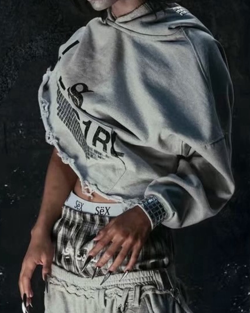 【Cozy world Wide】"TECH G1RL" STUDDED HOODIE / 【コージーワールドワイド】ロゴグラフィックスタッズフードパーカー