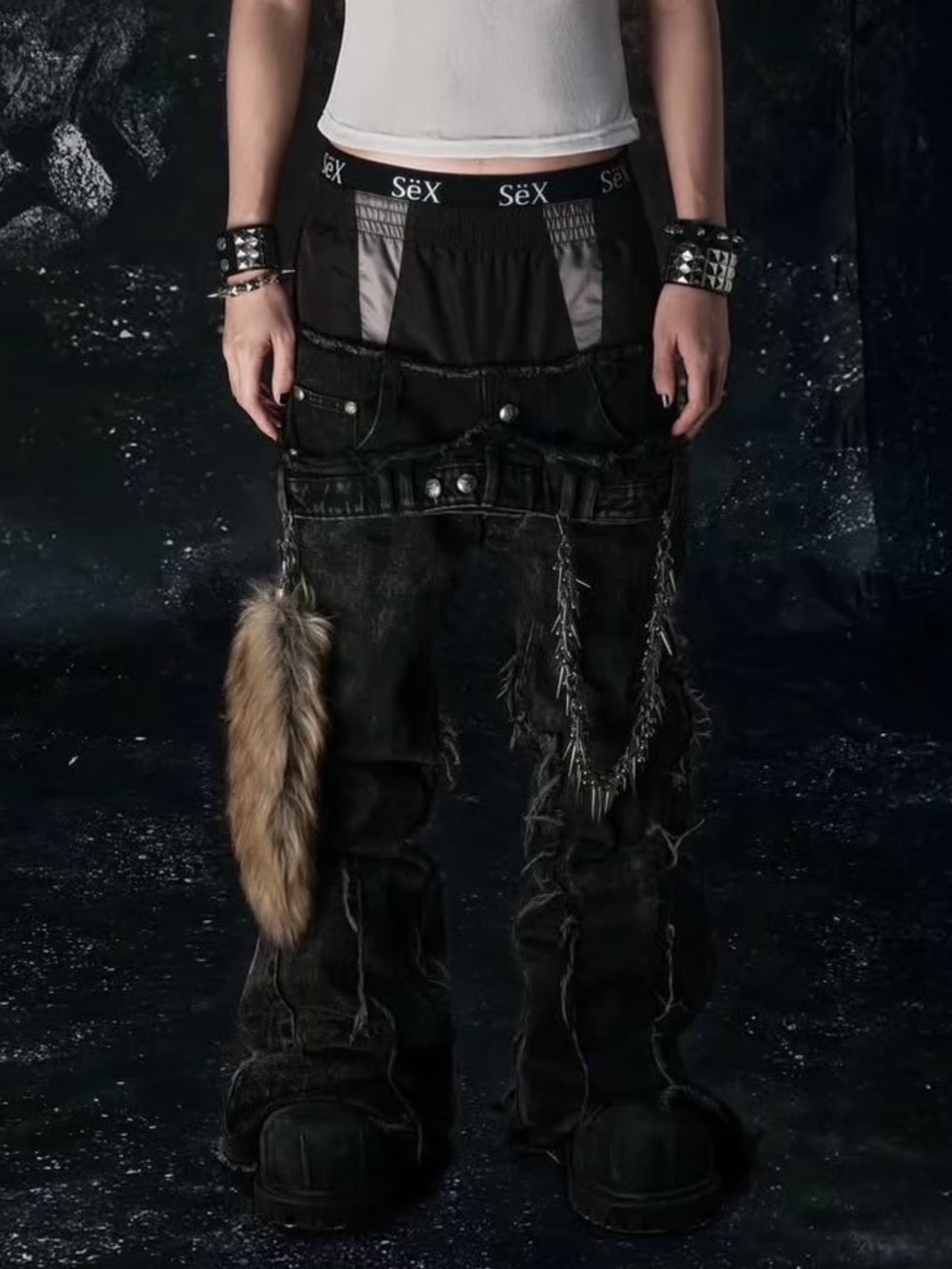 【Cozy world Wide】COZY25 TRIPPLE LAYER WAXED FLARED JEANS / 【コージーワールドワイド】レイヤードフリンジデニムフレアパンツ