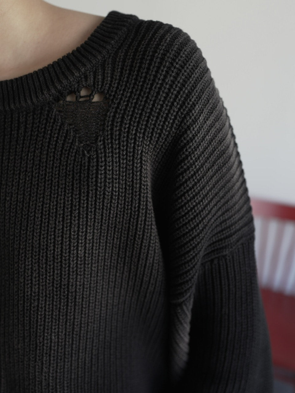 【CHIKASHITSU PLUS HIGH】Cropped spray dyeing knit