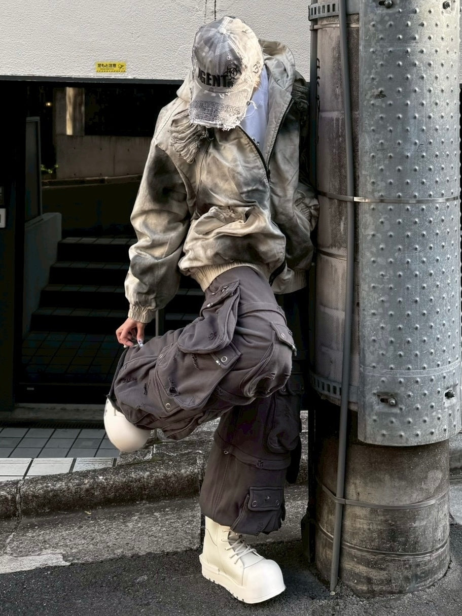 受注制【Never mind the XU】damage hood jacket / 【ネバーマインドザエックスユー】ダメージフードジャケット