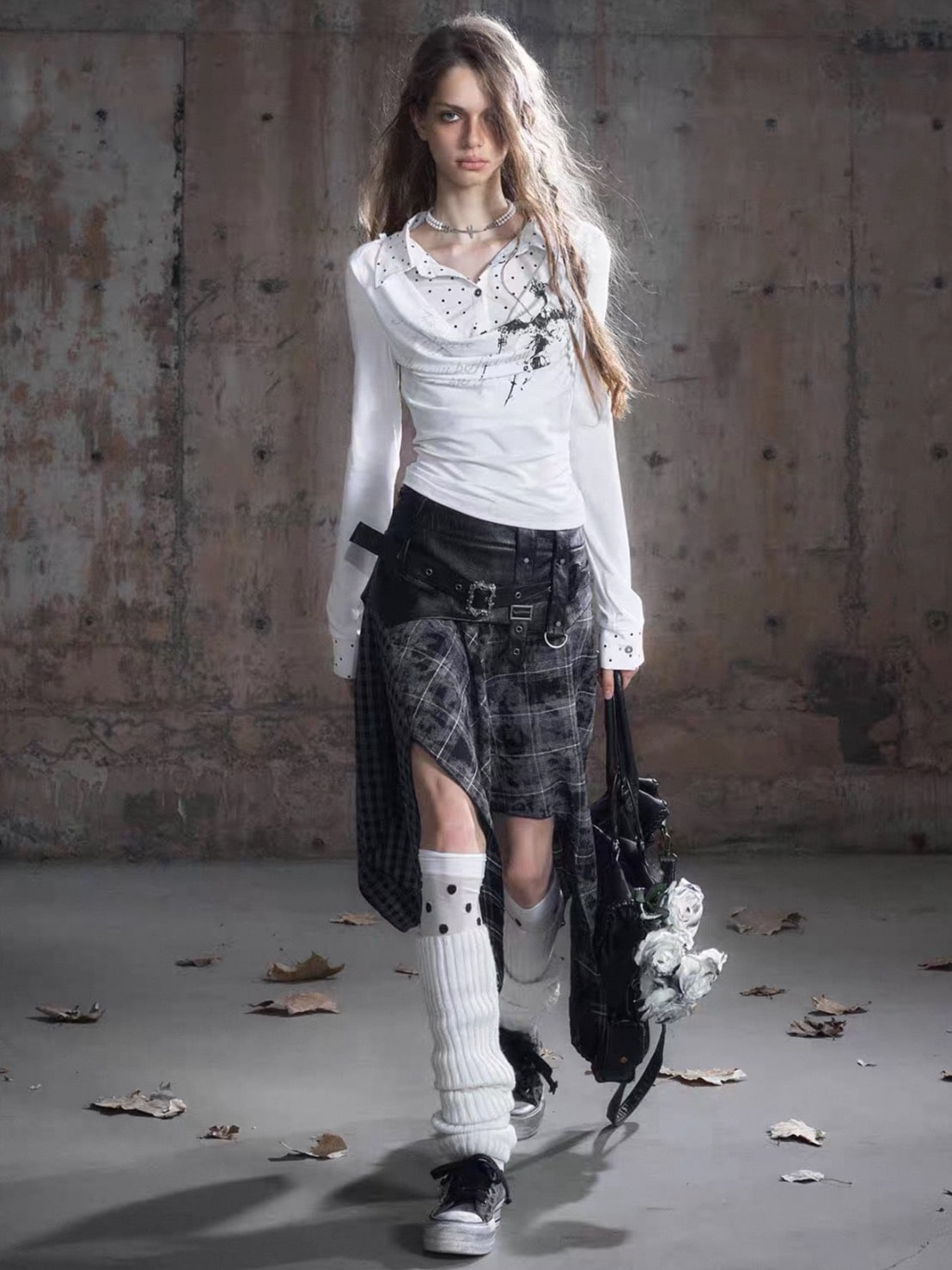 【Cest Nous】White Polka Dot Top / 【セヌー】レイヤードドットシャツ