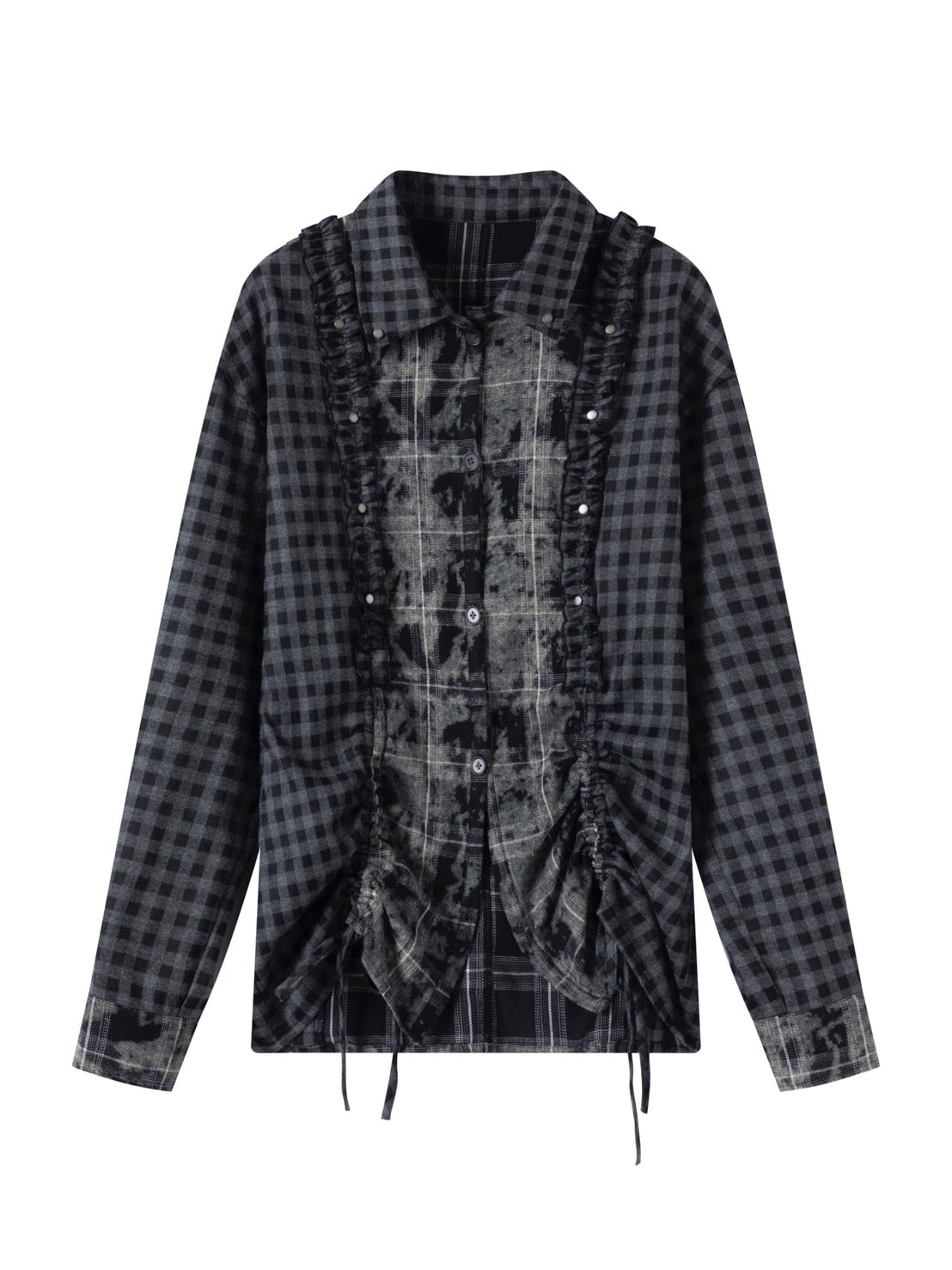 【Cest Nous】Plaid Patchwork Blouse / 【セヌー】パッチワークフリルシャツ
