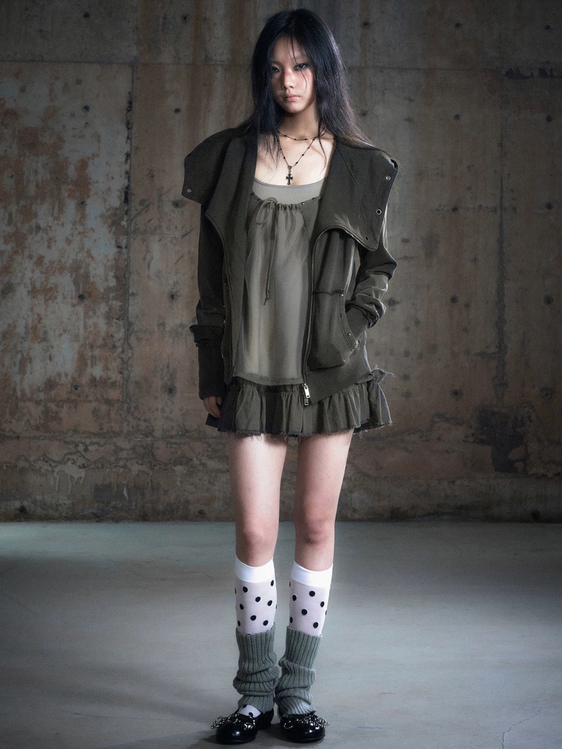 【Cest Nous】Studded Hoodie / 【セヌー】オープンカラースタッズジップパーカー