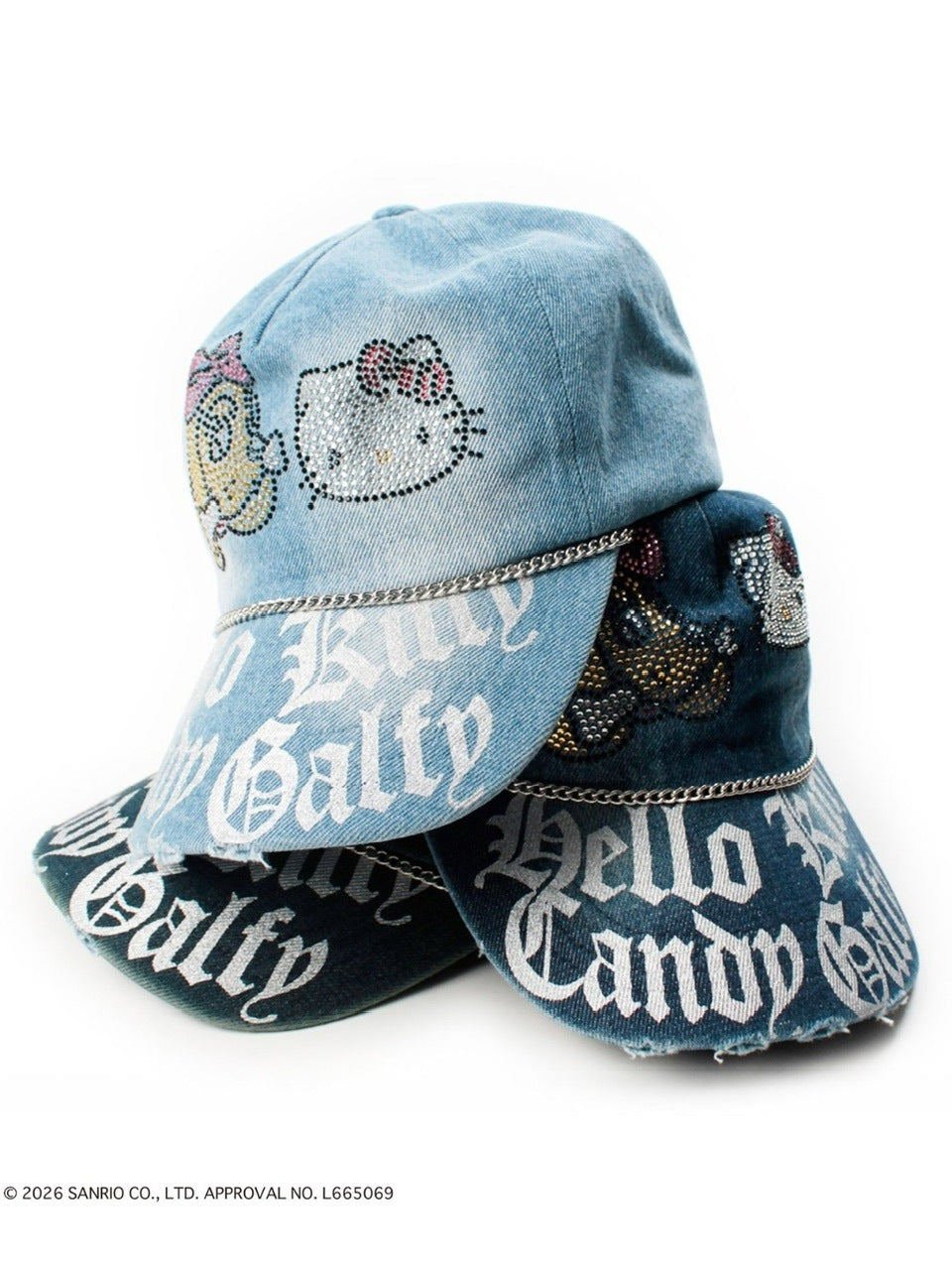 【GALFY×KITTY】キラキラデニムキャップ / 【ガルフィー×キティー】キティラインストーンデニムキャップ