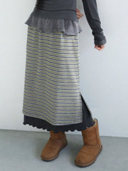 12/21 20:00 発売【Uglyshadow】STRIPED LAYERED SKIRT