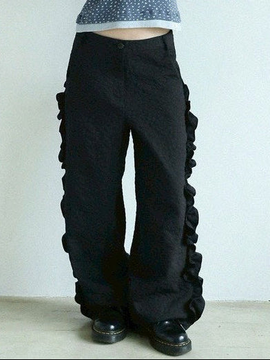 12/21 20:00 発売【Uglyshadow】FLOWER RUFFLE PANTS