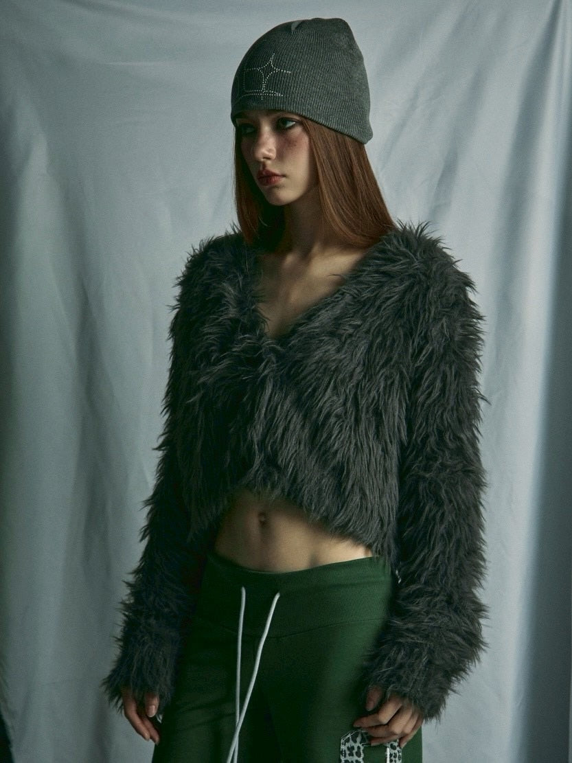 【GATELESS】FUR LIKE CROPPED CARDIGAN / 【ゲートレス】ファーライククロップドカーディガン