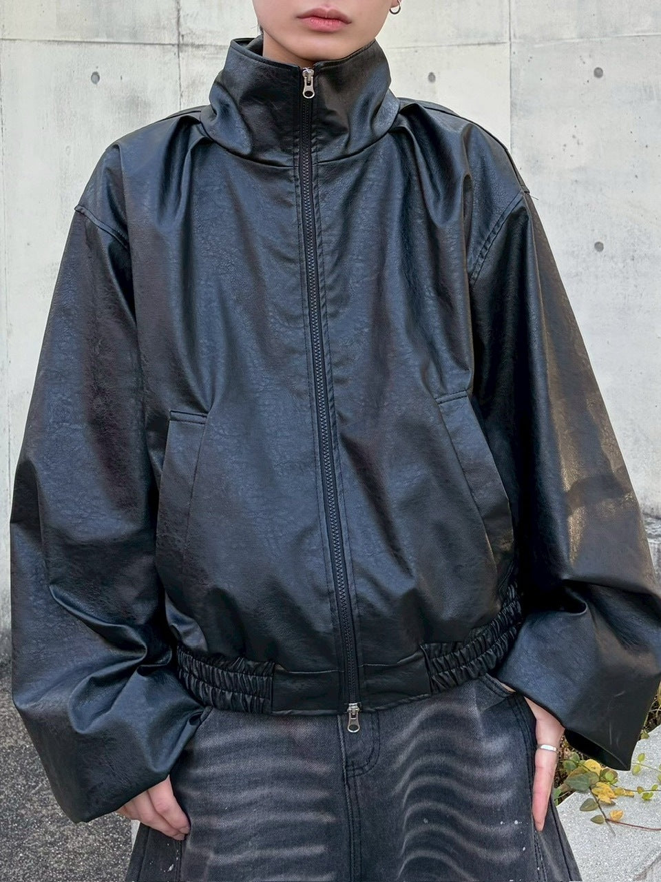 受注制【LUV CODE】high neck leather jacket