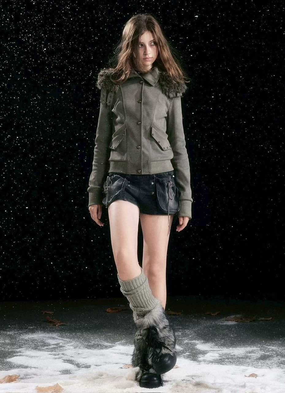 【Cest Nous】Fur-hooded button jacket / 【セヌー】ファーフードボタンジャケット