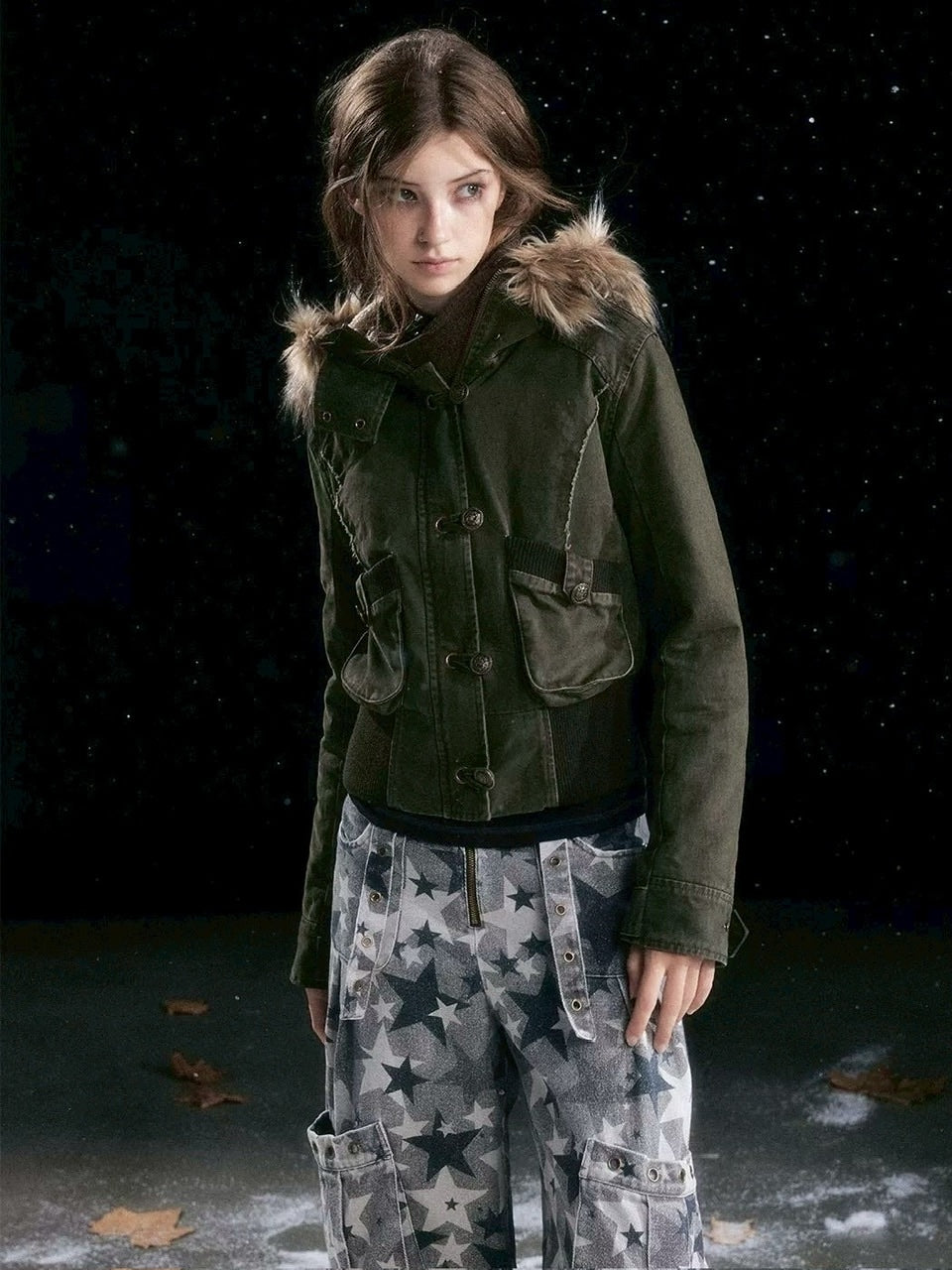 【Cest Nous】Military green washed jacket / 【セヌー】ファーフードミリタリージャケット