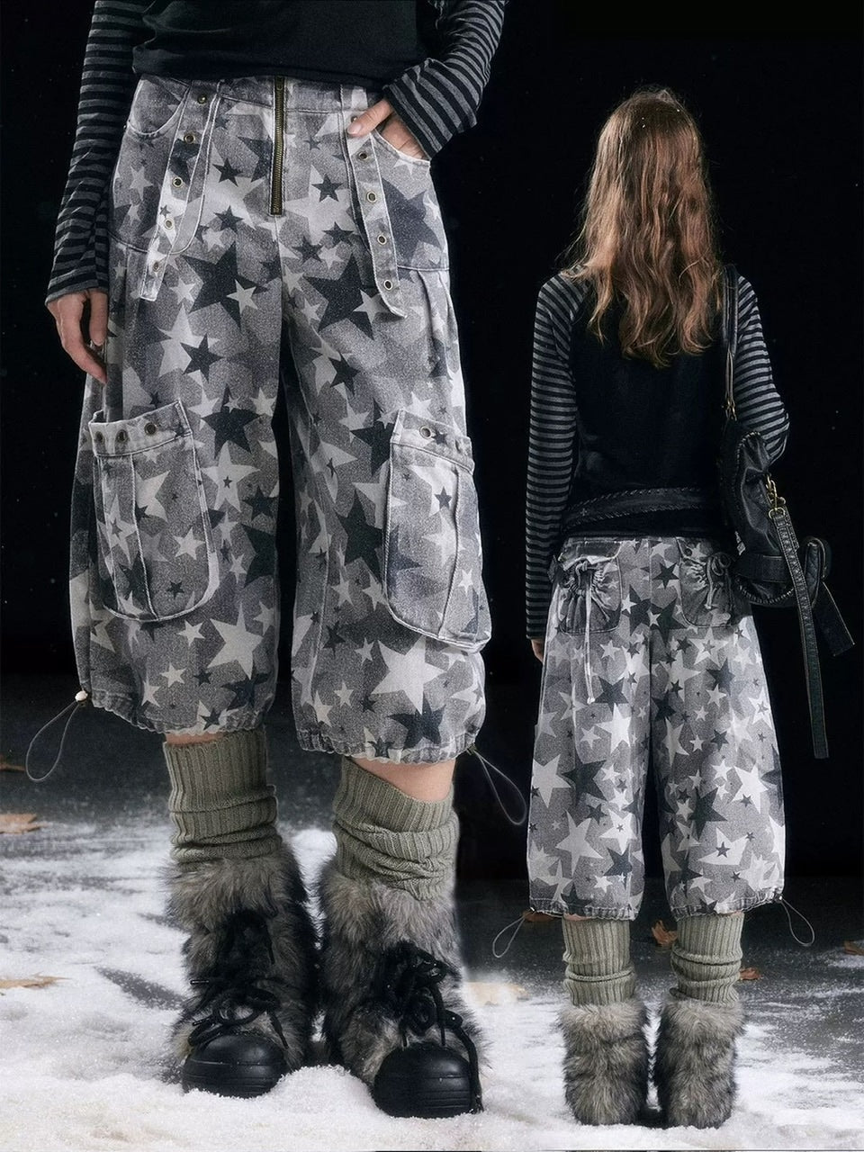 【Cest Nous】Star camouflage capri pants / 【セヌー】スターカモフラージュポケットハーフパンツ