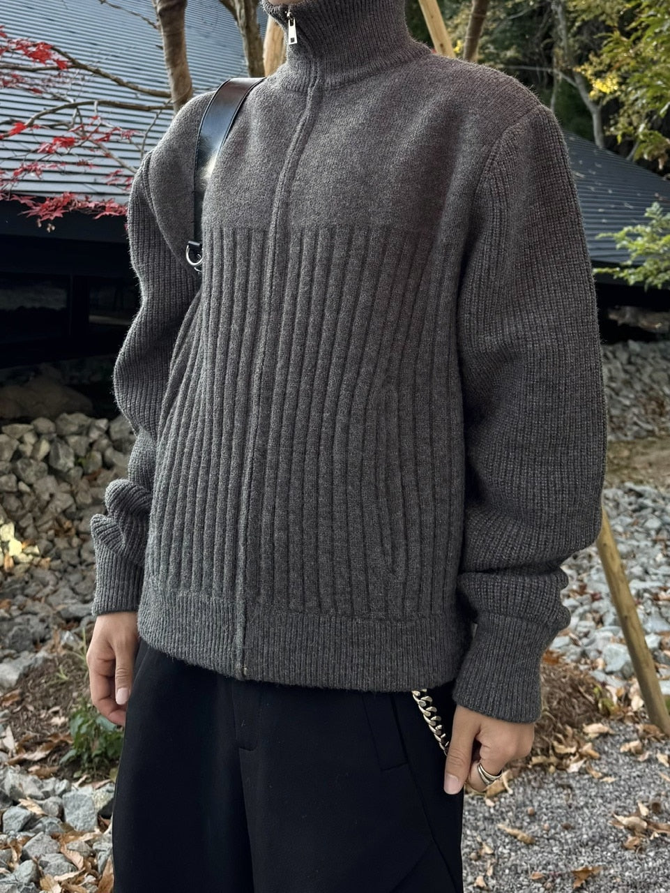 国際配送【RENOL】high neck zip up knit