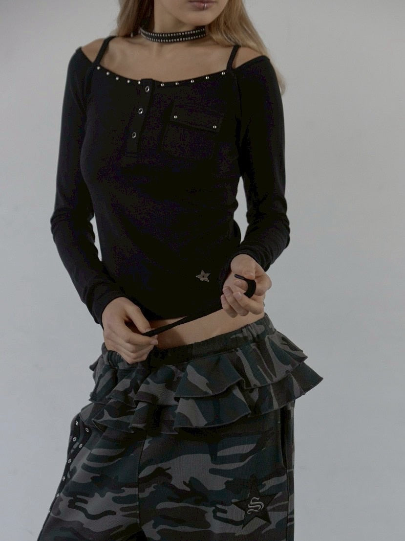 【SETUP‐EXE】SLEEVELESS LAYERED TOP / 【セットアップエグゼ】キャミレイヤード長袖Tシャツ