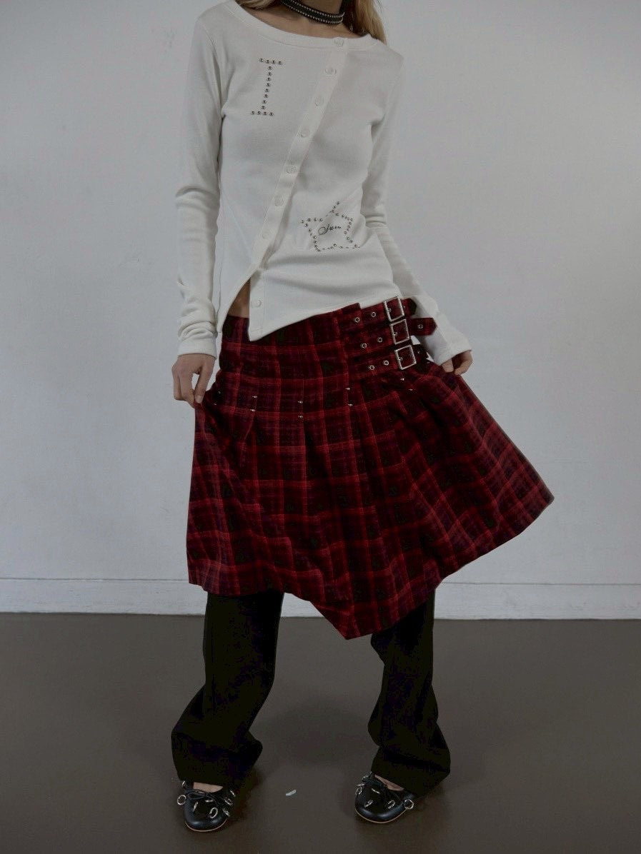 【SETUP‐EXE】CHECK BUCKLE WRAP SKIRT / 【セットアップエグゼ】ベルトチェックラップスカート