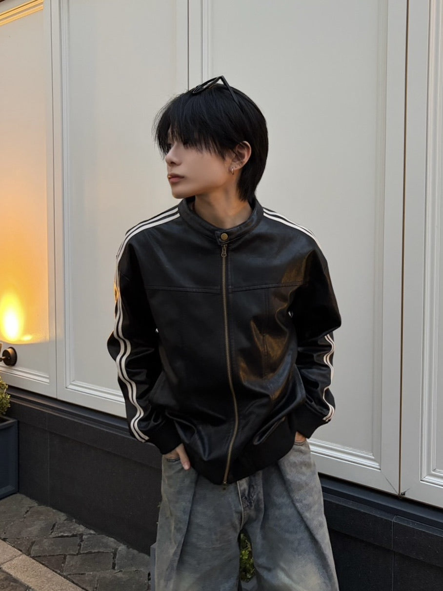 国際配送【LUV CODE】line leather jacket (2color)