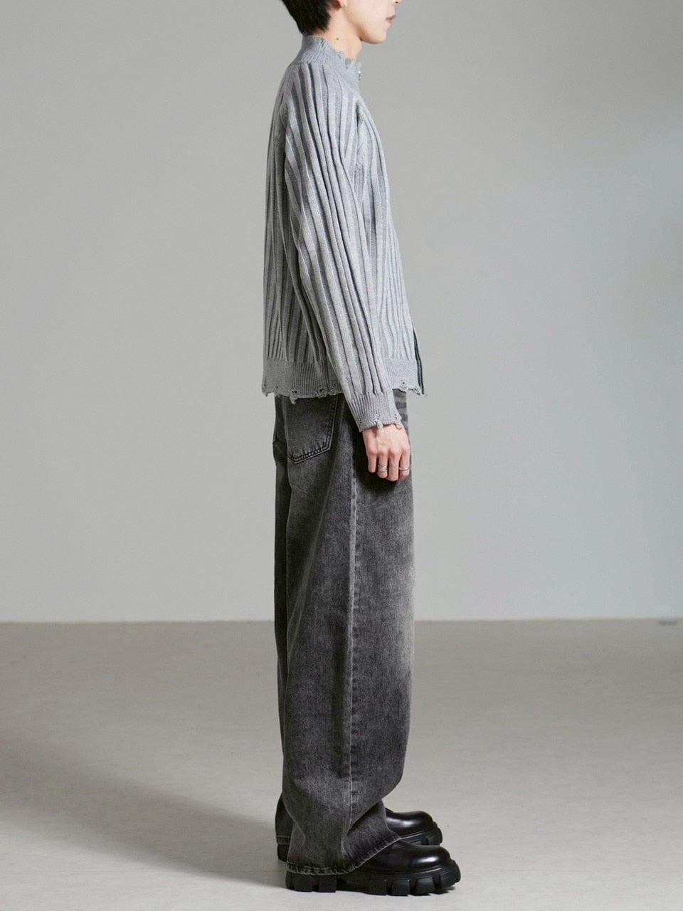 受注制【Chikashitsu +】contrast rib zip up knit / 【チカシツプラス】コントラストリブジップアップニット (2color)