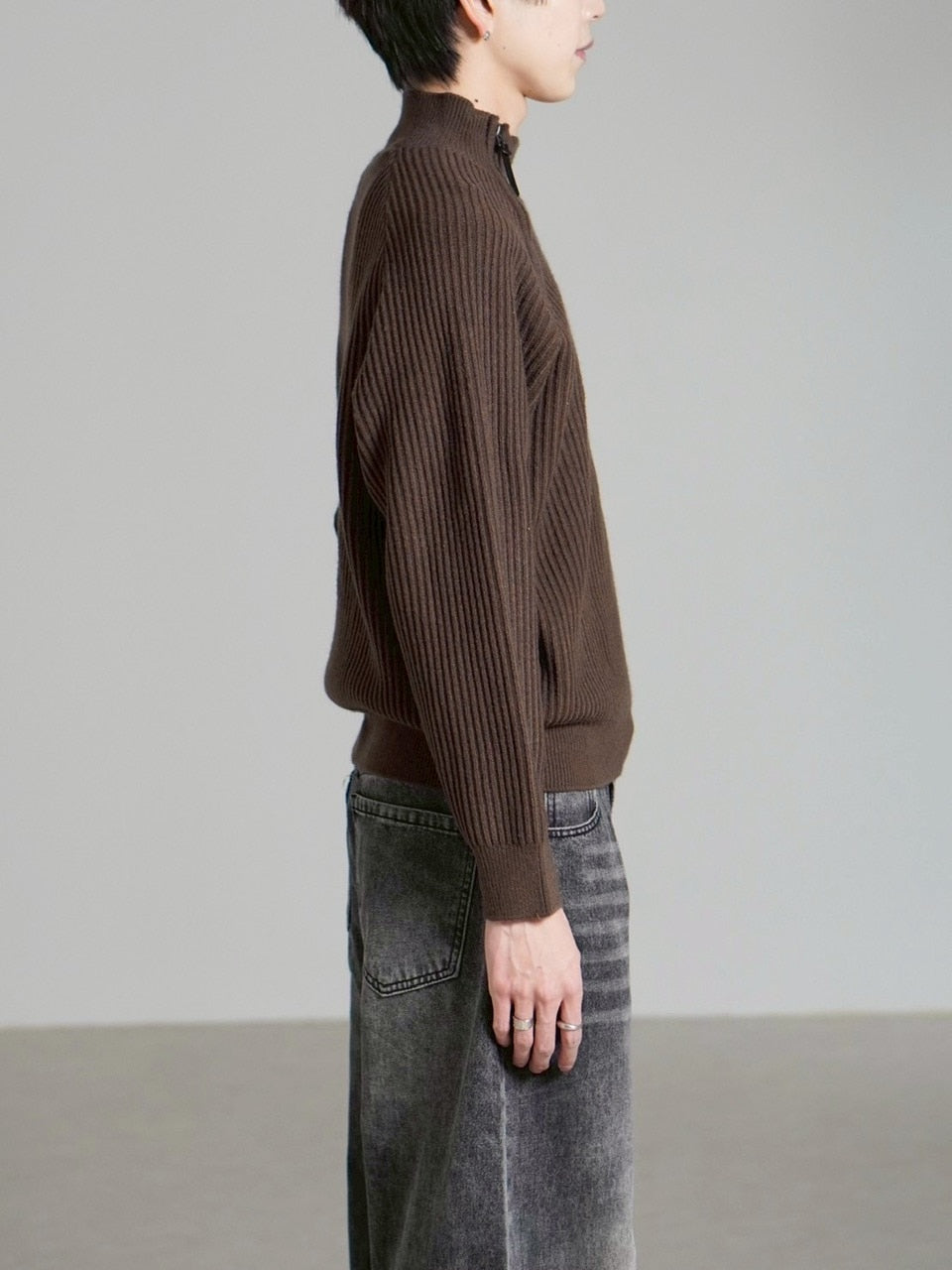 受注制【Chikashitsu +】shoulder zipper rib knit / 【チカシツプラス】ショルダージッパーリブニット (3color)