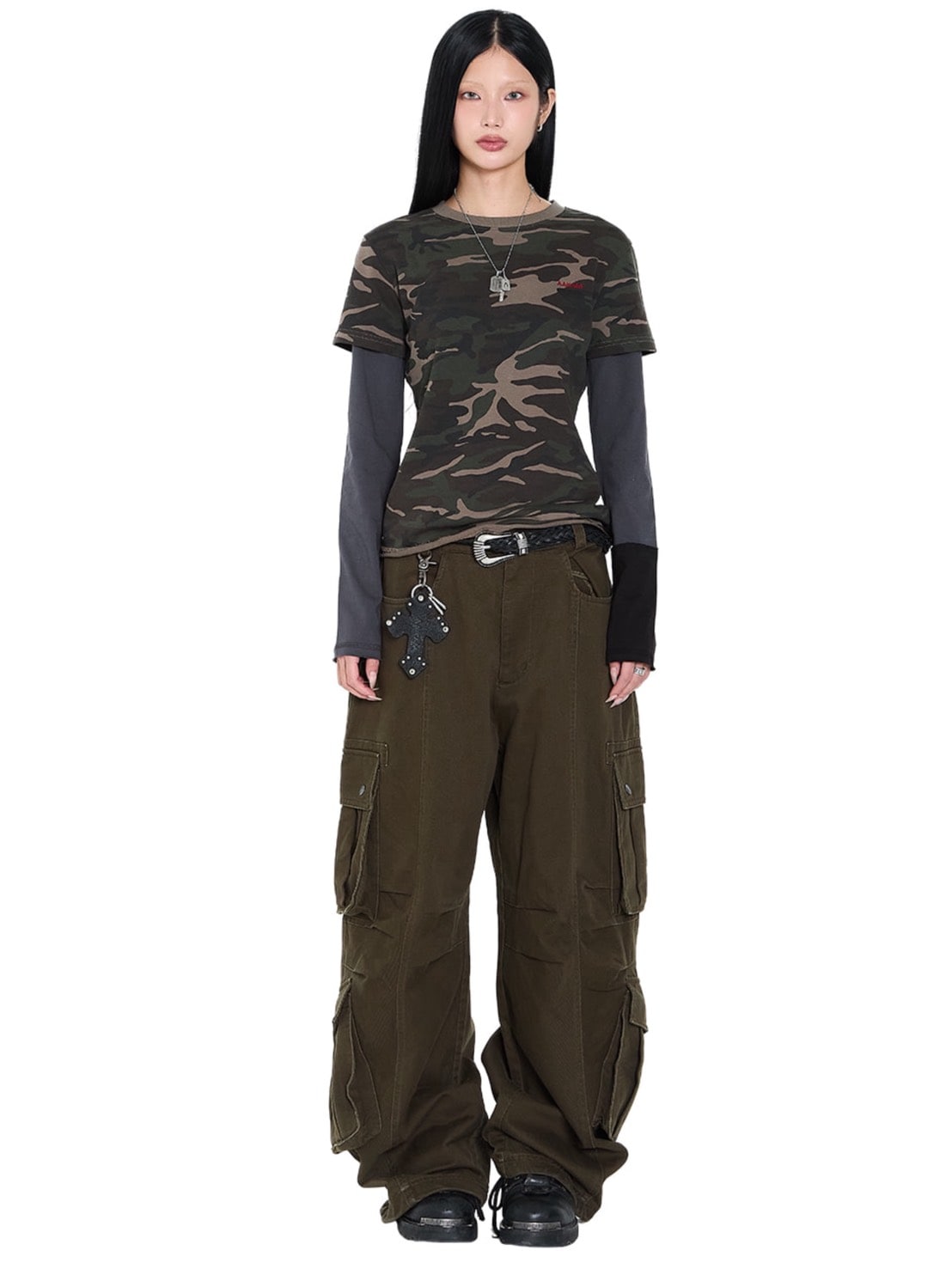 【AAKAM】Camouflage layered Long Sleeve