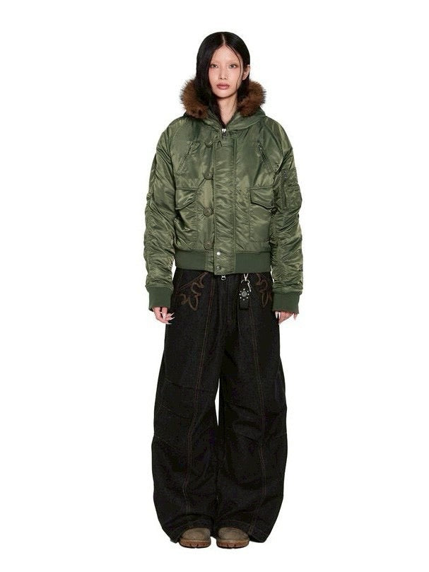 【AAKAM】Hooded Fur MA-1 Jacket