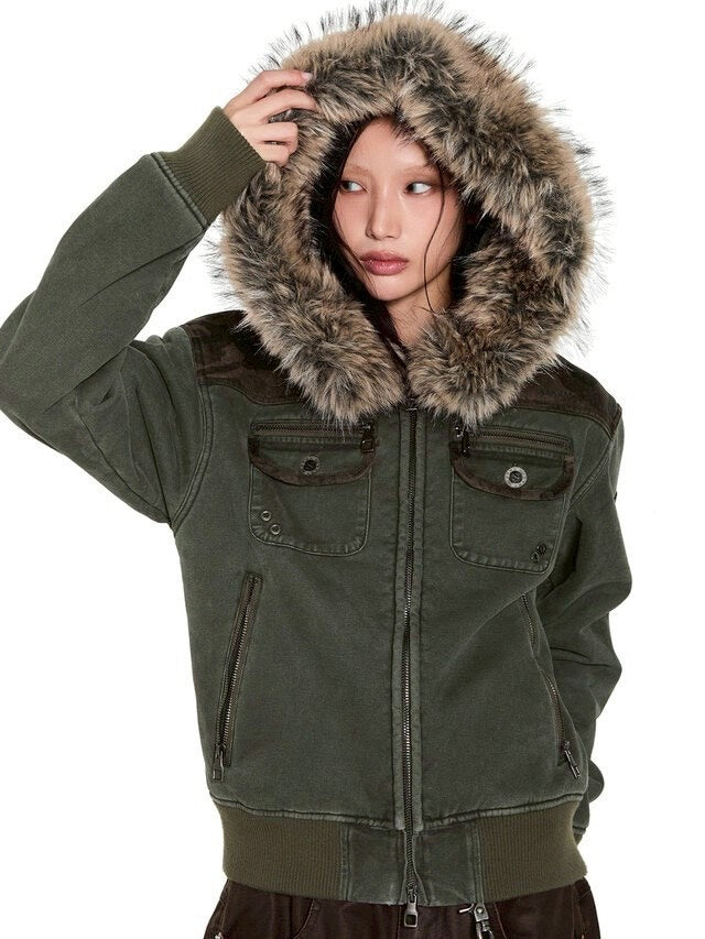 【AAKAM】Fur Camo Contrast Jacket
