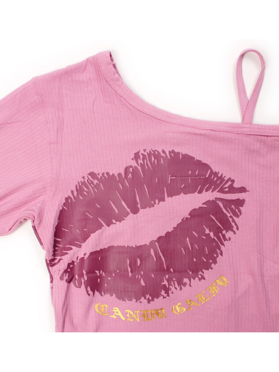 【GALFY】SEXY LIPS TEE / 【ガルフィー】ワンショルダーリッププリント長袖Tシャツ
