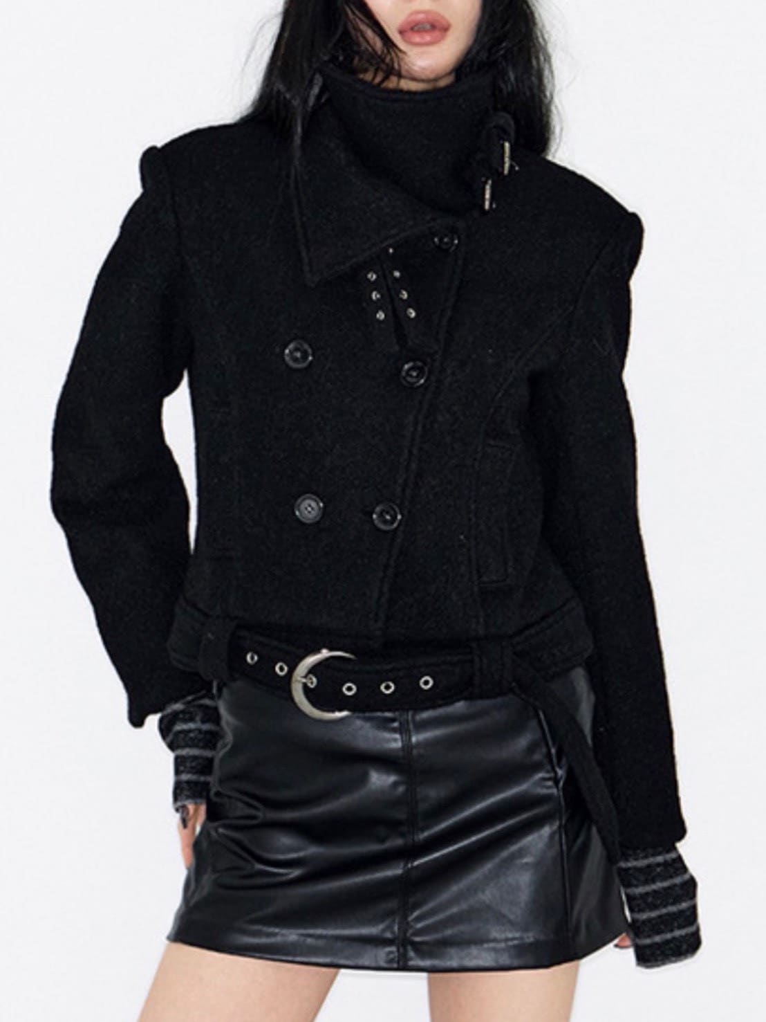 【NOT KNOWING】Double Belted High-Neck Coat