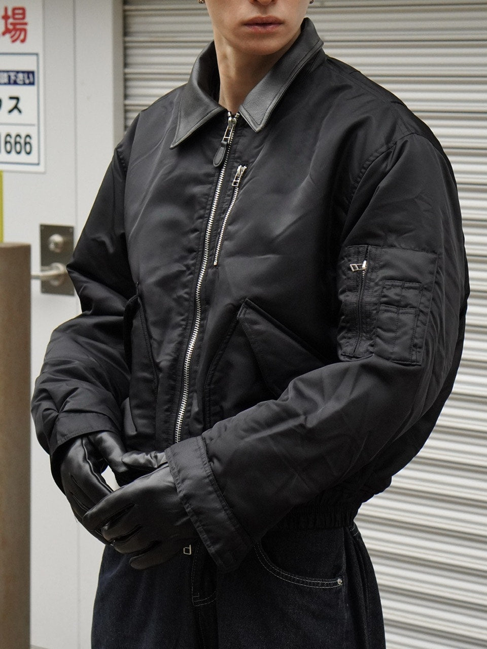 東京店WEB限定【Chikashitsu +】leather collar bomber jacket / 【チカシツプラス】レザーカラーボンバージャケット (2color)
