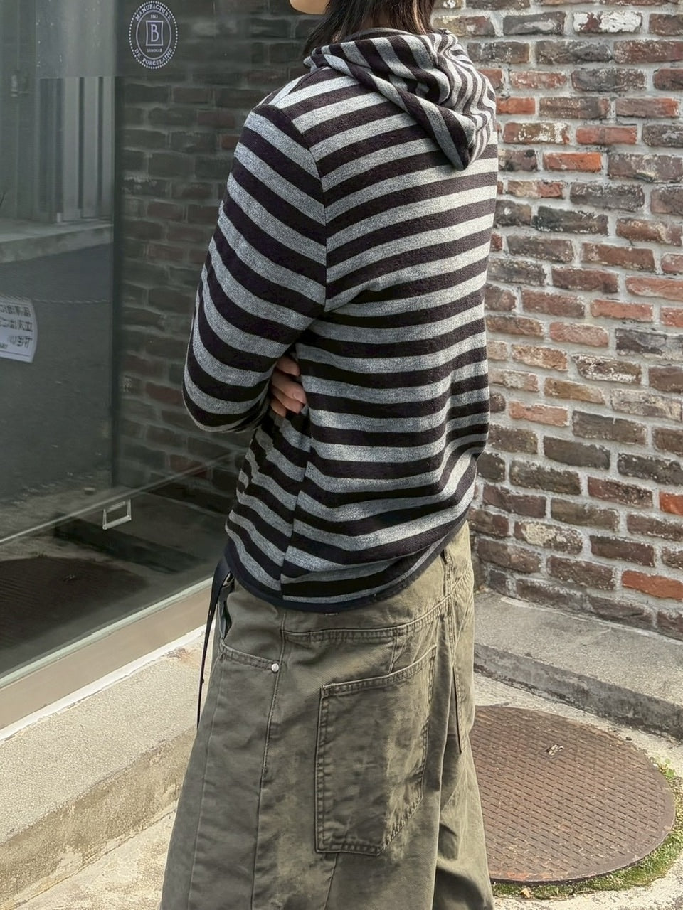 受注制【youll】asymmetry border henley hoodie (2color)