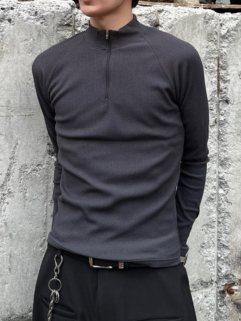 大阪店WEB限定受注制【Chikashitsu＋】mockneck zip long sleeve / 【チカシツプラス】モックネックジップ長袖Tシャツ (3color)