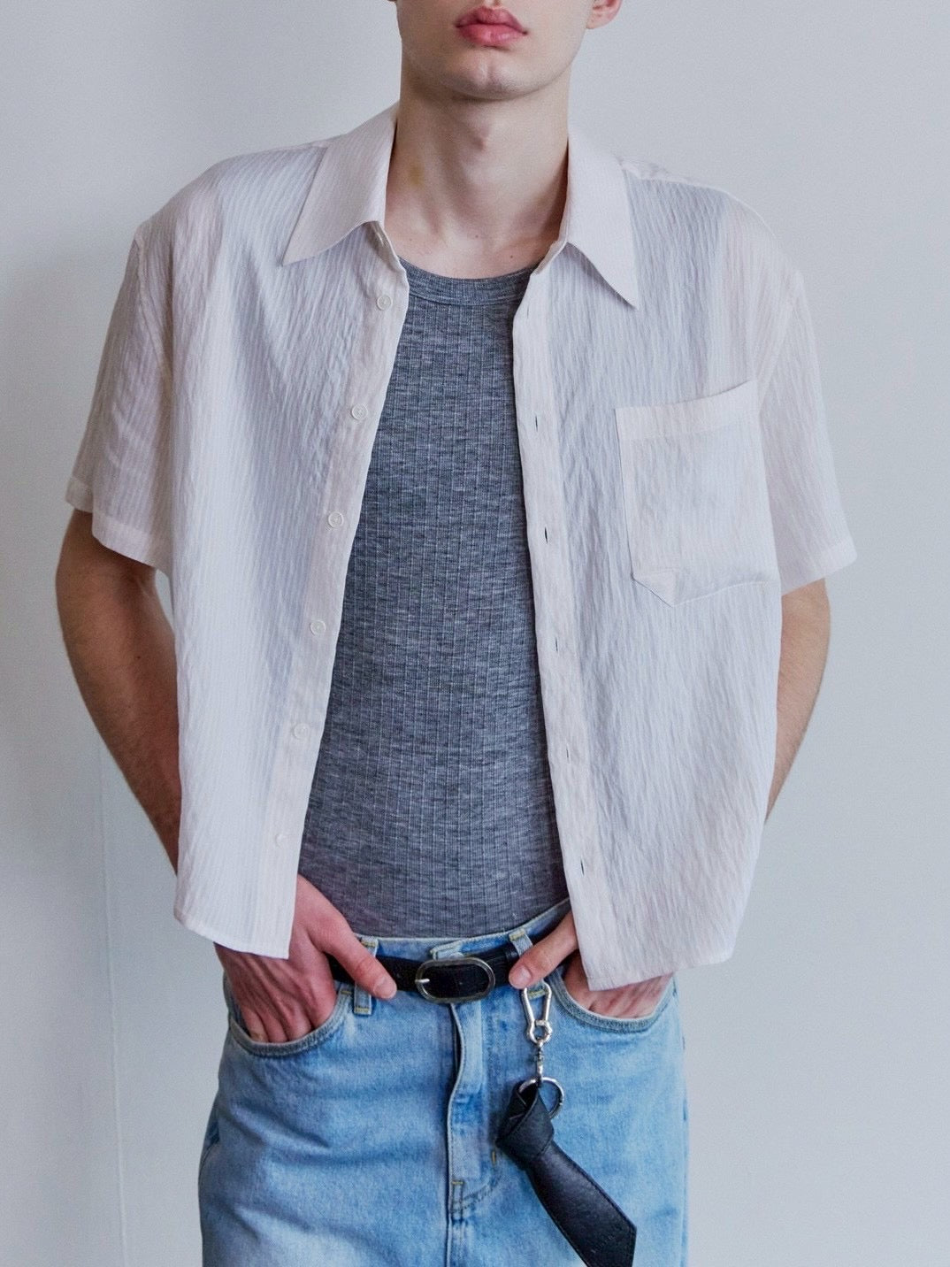 【Waviness】Sheer Origami Crop Half Shirts