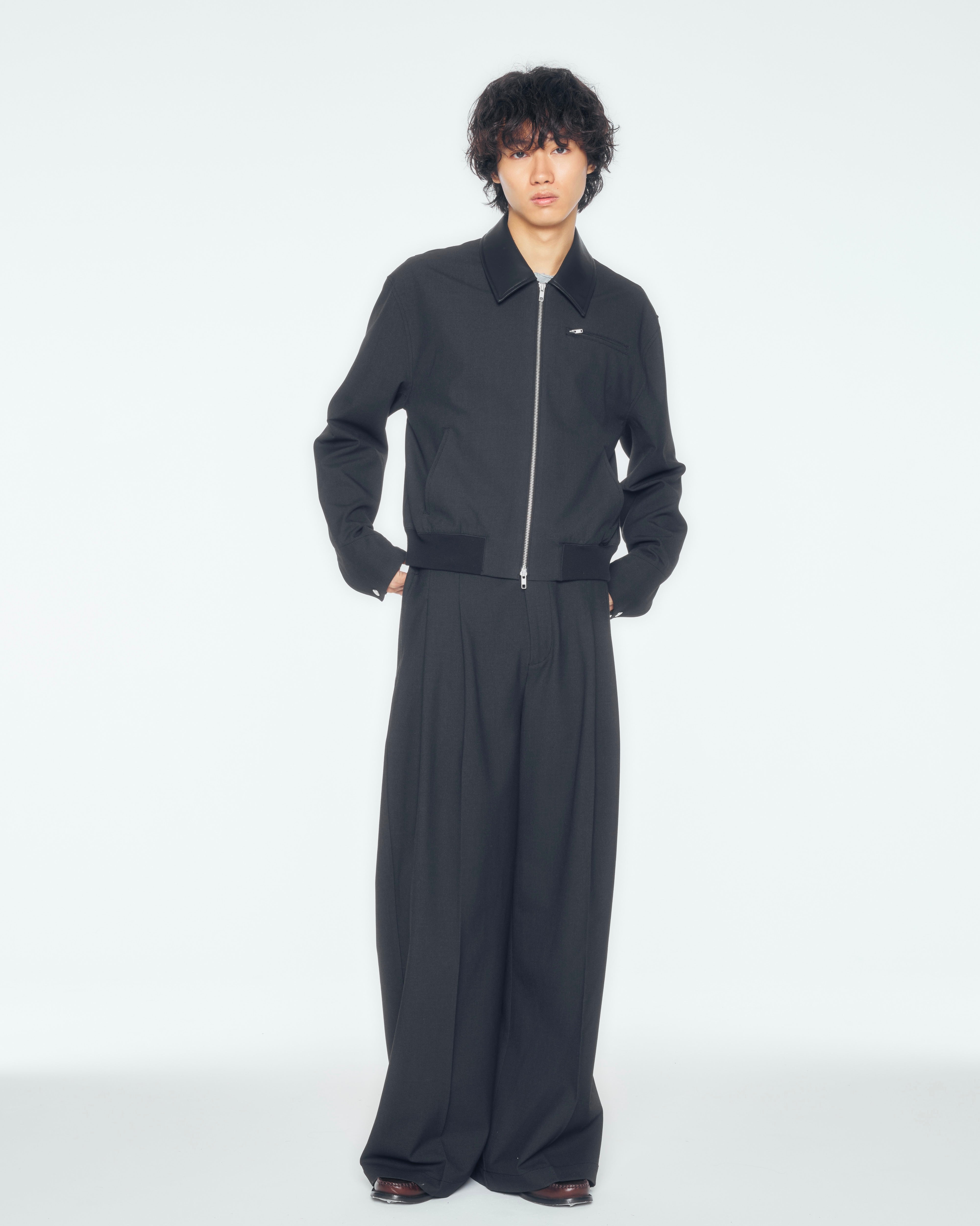 【CS】leather trim zip up jacket