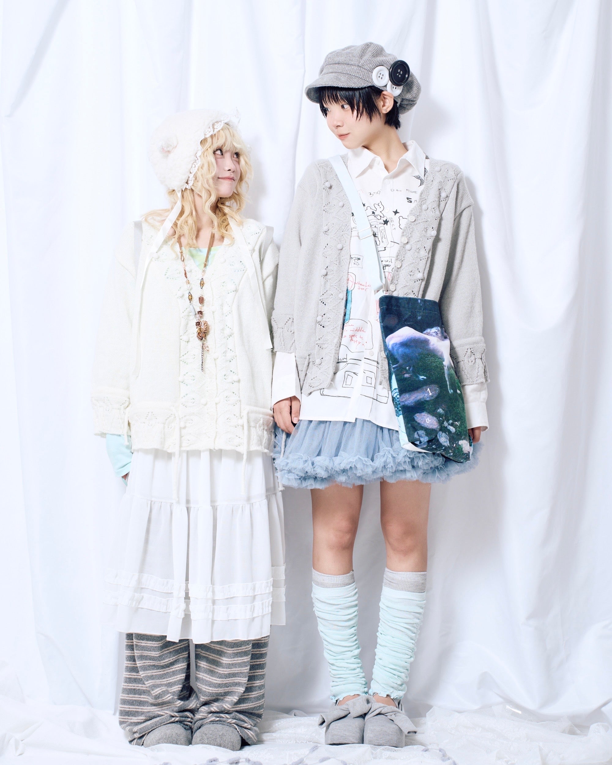 9/18 20:00 発売 国際配送【Nerd out XU】Cozy Vintage Gray Bubble Knit cardigan