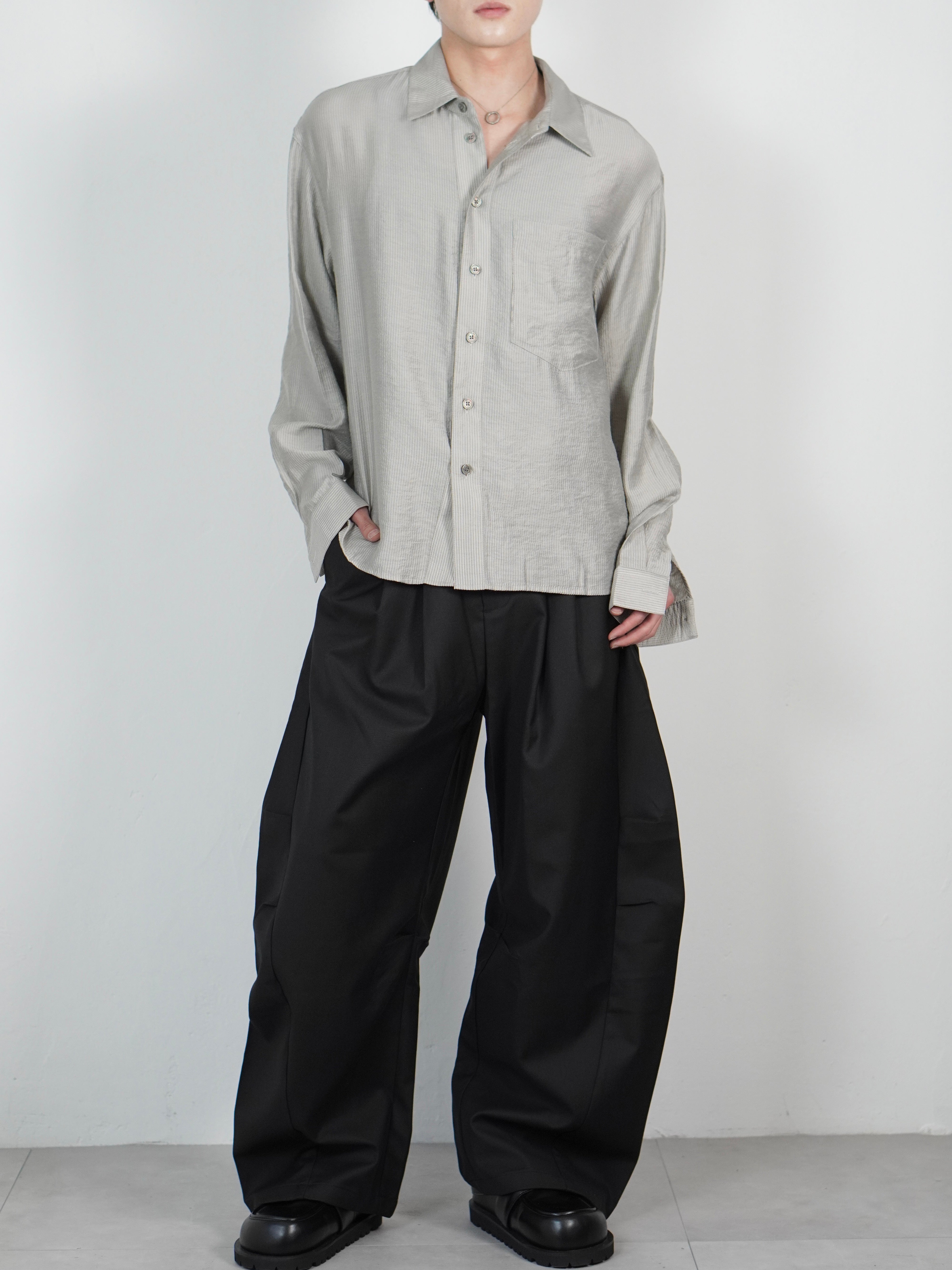 5/8 20:00 発売 受注制【Chikashitsu +】soft cropped stripe shirt (3color)