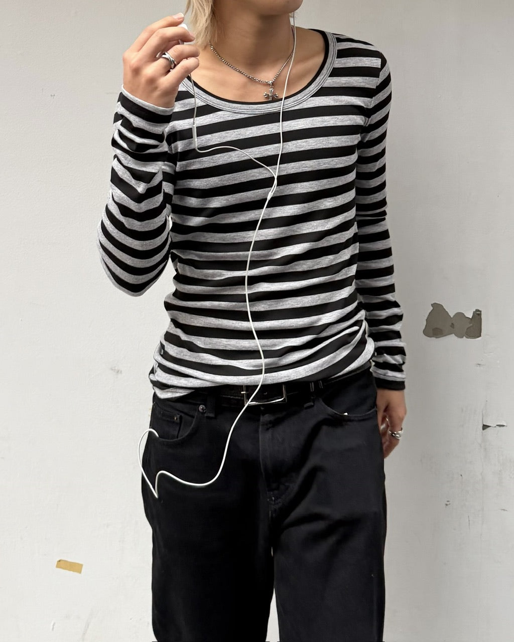 国際配送【RENOL】slim fit stripe long sleeve tee