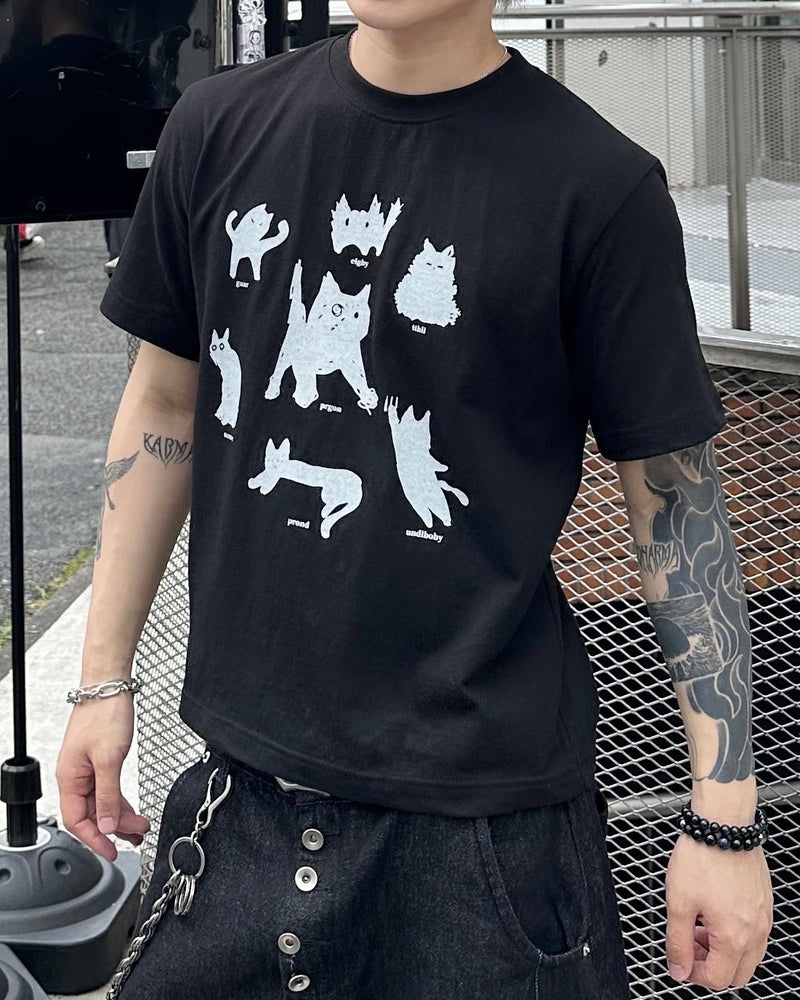 大阪店WEB限定【Chikashitsu +】cat mood graphic t-shirt (2color)