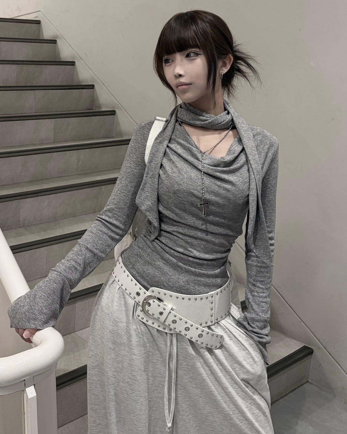 受注制【nmtc+】long tie drape tee (2color)