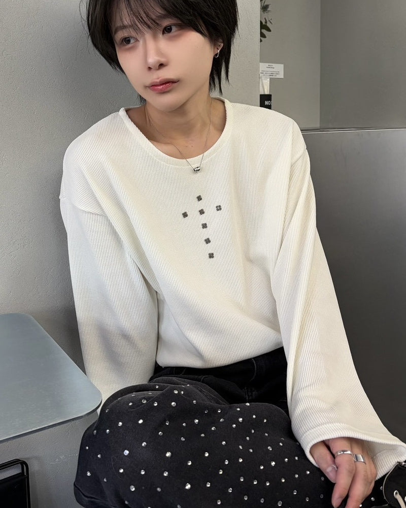 【LUV CODE】cross rivet long sleeve tee (3color)