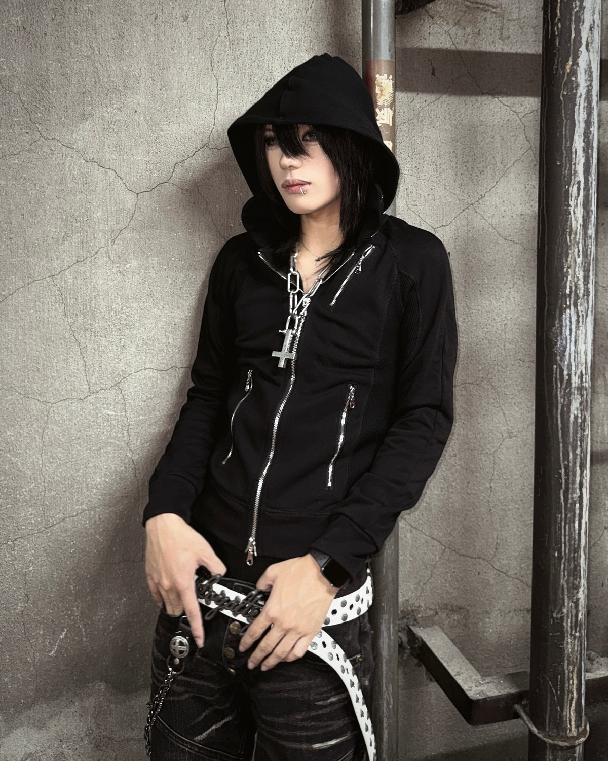 国際配送【Never mind the XU】SLIM MULTI-ZIP HOODIE