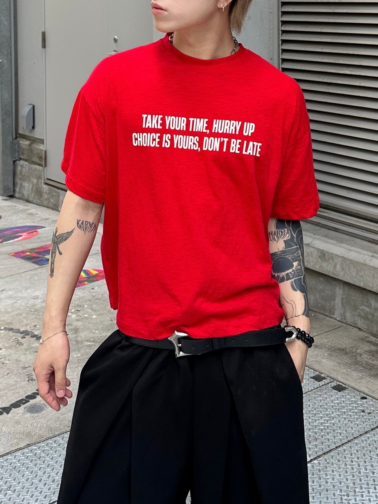 大阪店WEB限定受注制【Chikashitsu + 】vintage lettering slub t-shirt (3color)