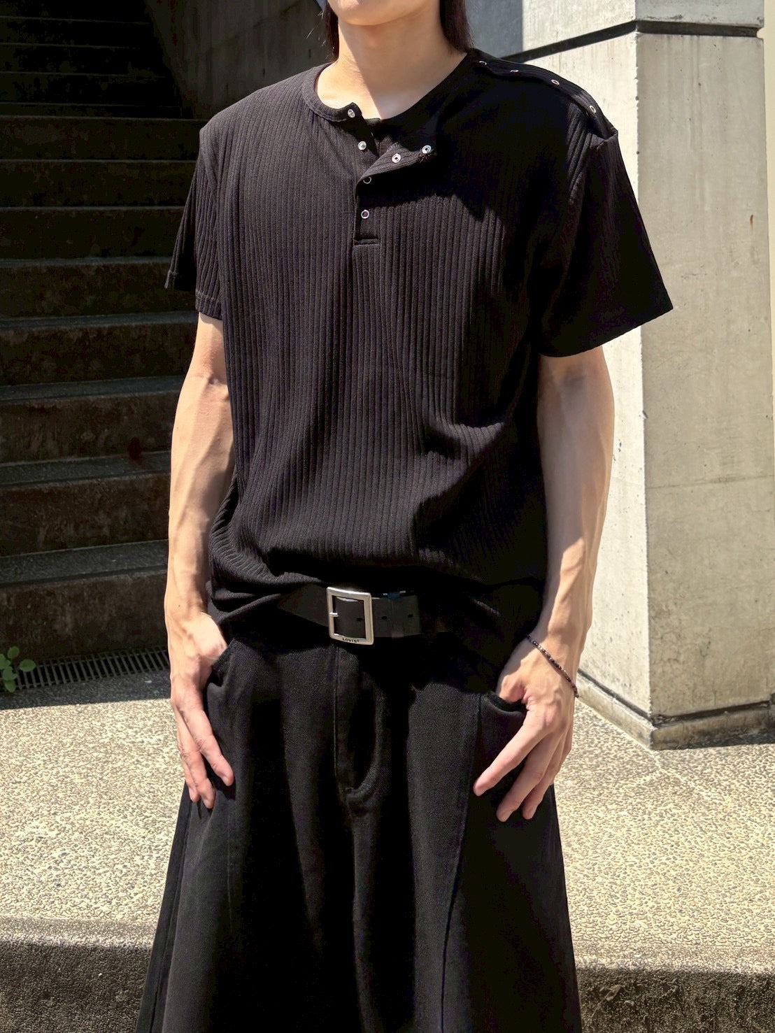 受注制【nmtc+】Shoulder Henley Eyelet Tee (3color)