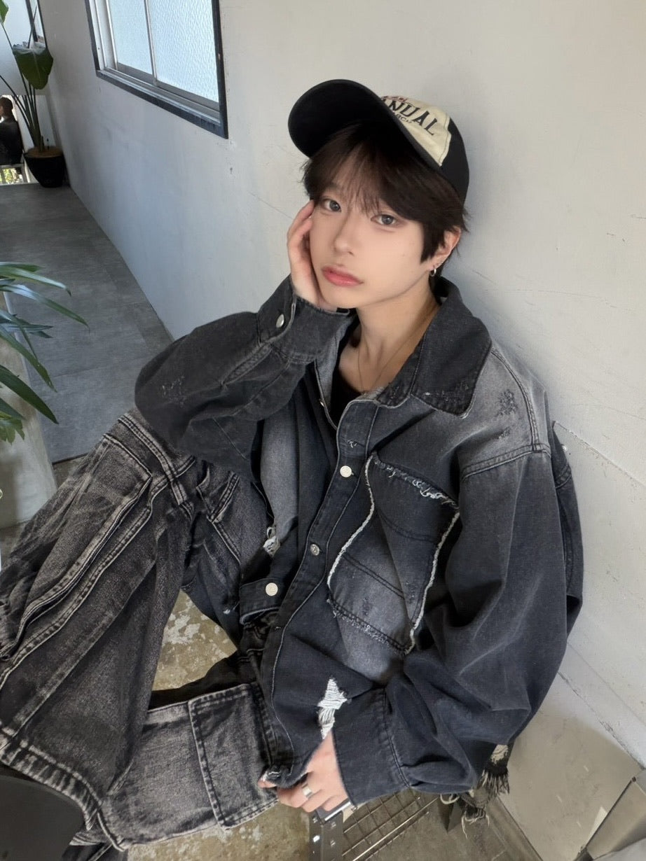 受注制【LUV CODE】damage denim jacket (2color)