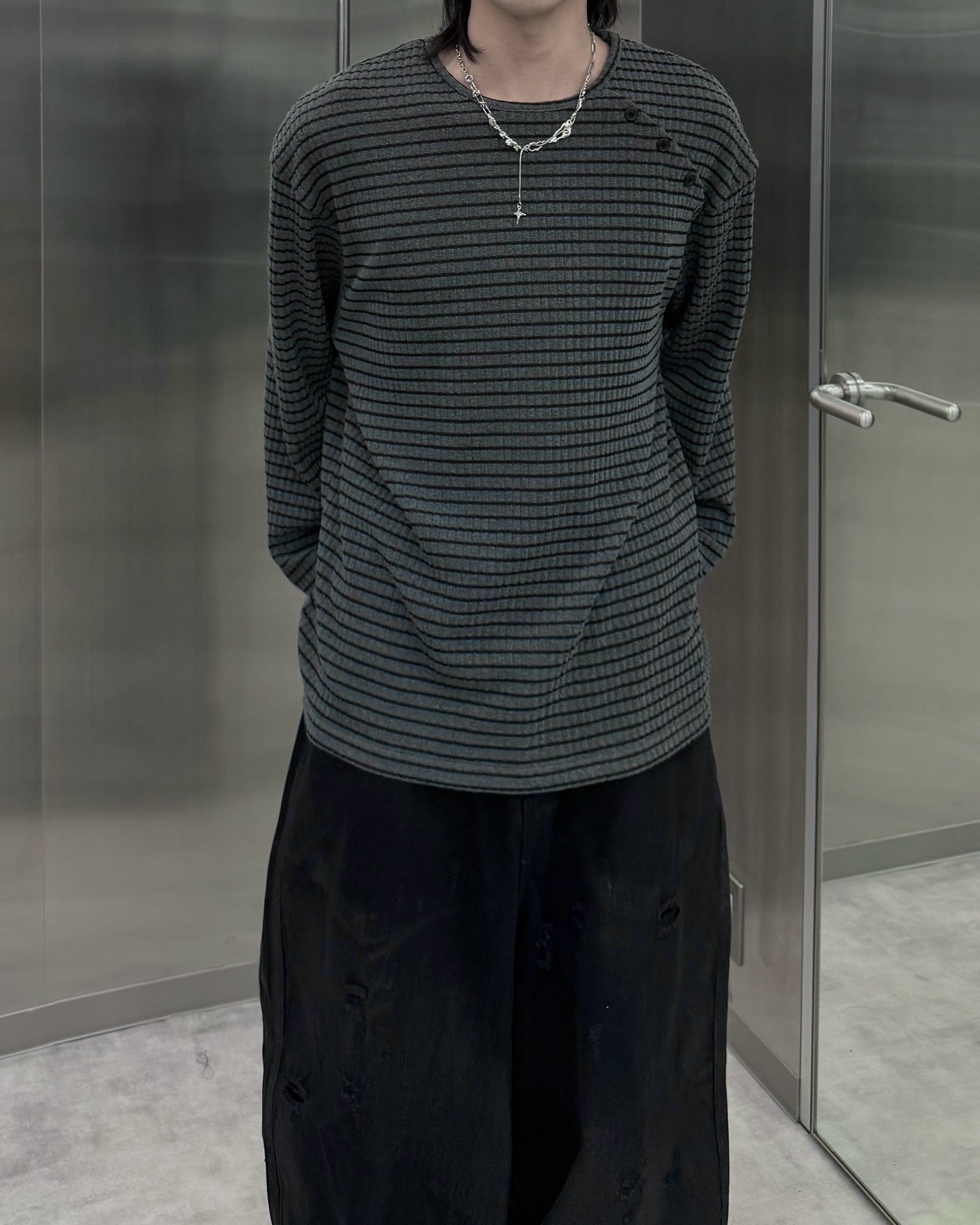 受注制【nmtc+】diagonal button border long sleeve (2color)