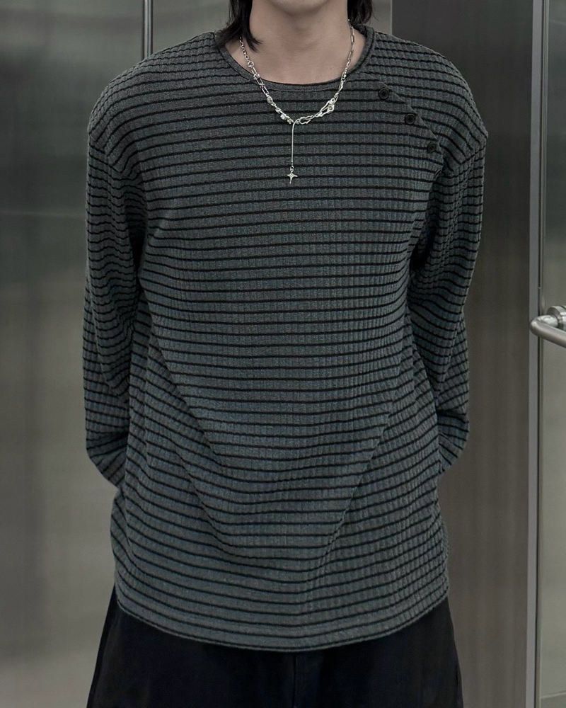 受注制【nmtc+】diagonal button border long sleeve (2color)
