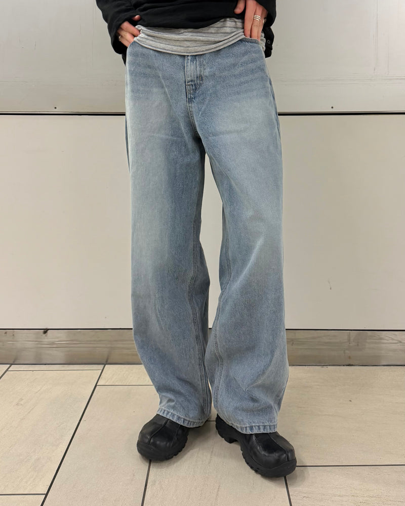 東京店WEB限定受注制【Chikashitsu +】washed wide straight denim pants (2color)