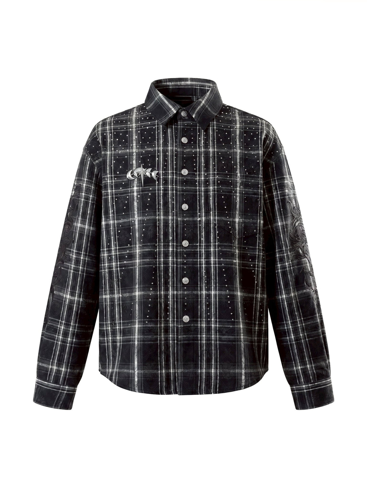 【The Boy Has No Patience】STARRY PATTERN RHINESTONE LEATHER SHIRT