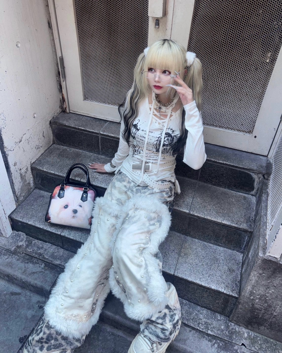 国際配送【BABY09】leopard fur patchwork pants
