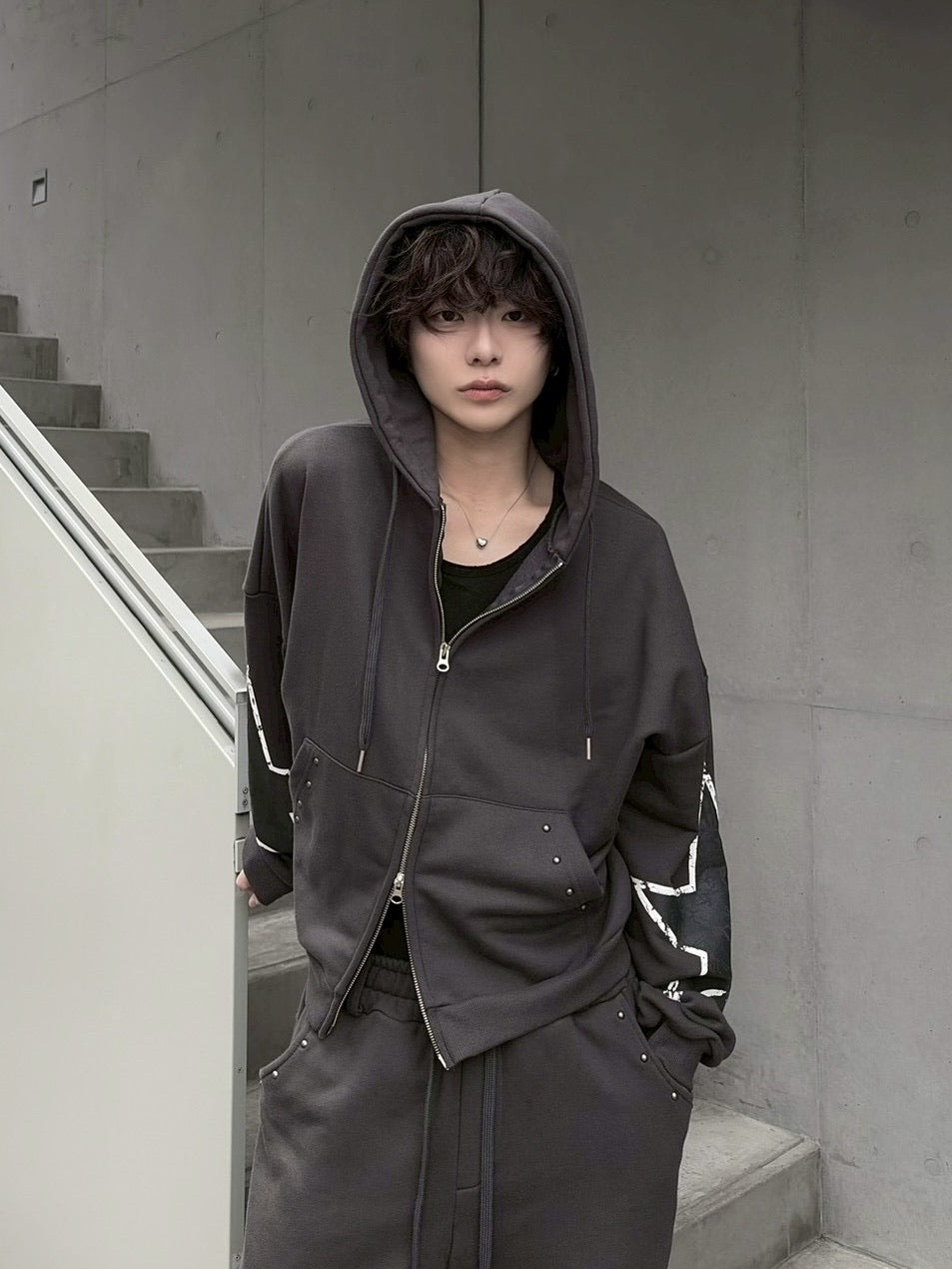 受注制【LUV CODE】star rivet zip up hoodie (2color)