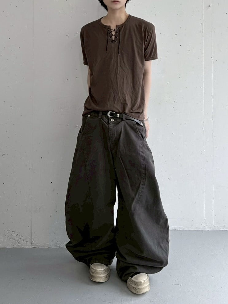 受注制【LUV CODE】curved denim pants (2color)